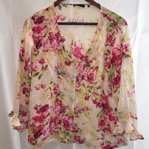 Lee Caviar Long Sleeve Floral Blouse | Plus Size Floral Summer Top | Size XL